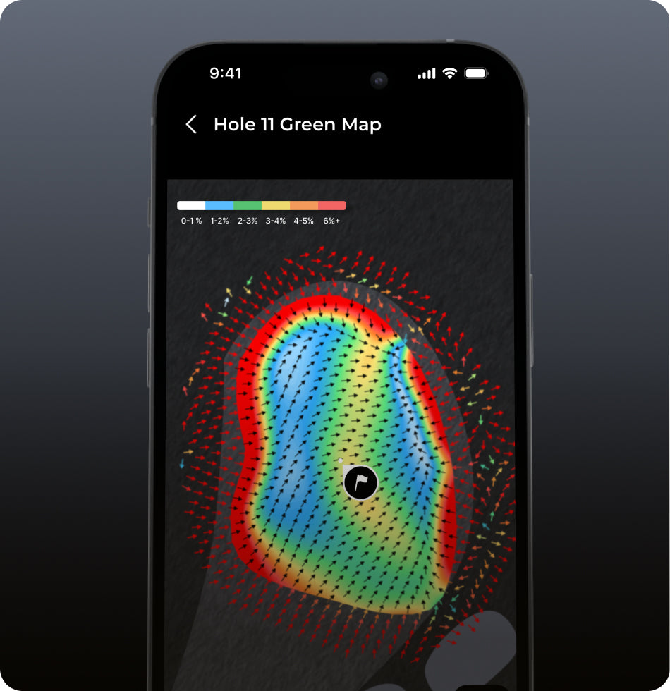 Phone showing 3D LiDAR green map with slope arrows